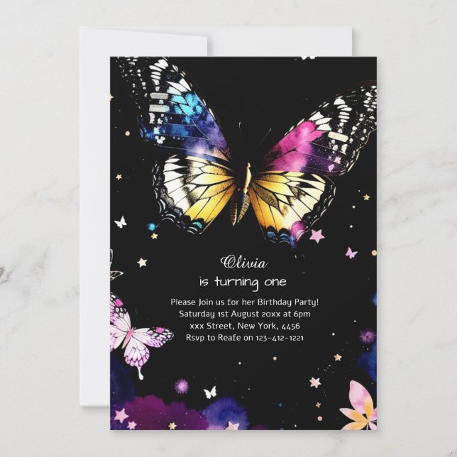 Butterfly Einladung zum ersten Geburtstag (Vorderseite)