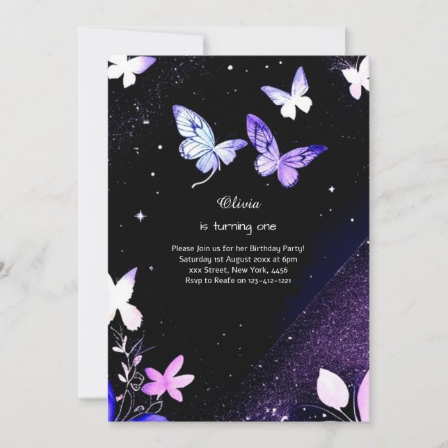 Butterfly Einladung zum ersten Geburtstag (Vorderseite)