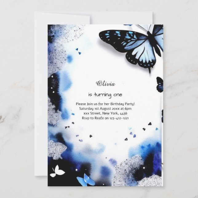 Butterfly Einladung zum ersten Geburtstag (Vorderseite)