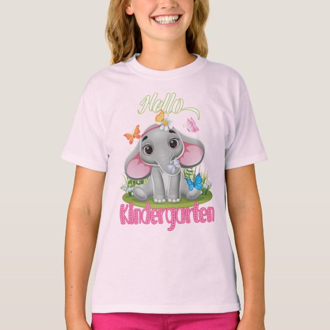 Butterfly Elephant Kindergarten Zurück zur Schule T-Shirt (Vorderseite)