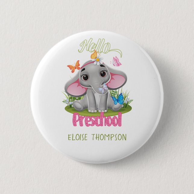 Butterfly Elephant Preschool Back to School Button (Vorderseite)