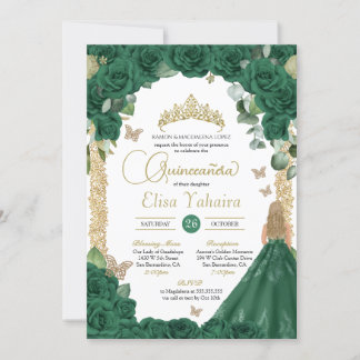 Butterfly Emerald Green Princess Quinceanera Einladung