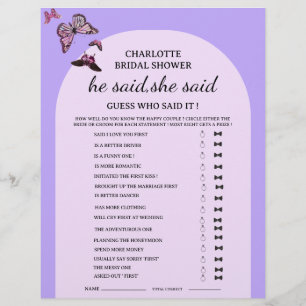 Butterfly Er sagte, sie sagte Brautparty Game Flyer