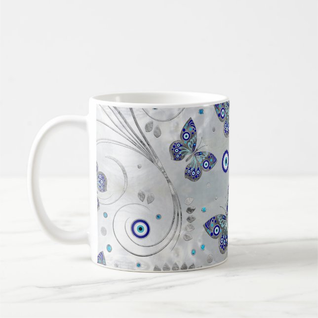 Butterfly Evil Eye Pattern auf Perle Kaffeetasse (Links)