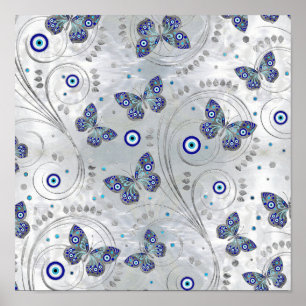 Butterfly Evil Eye Pattern auf Perle Poster