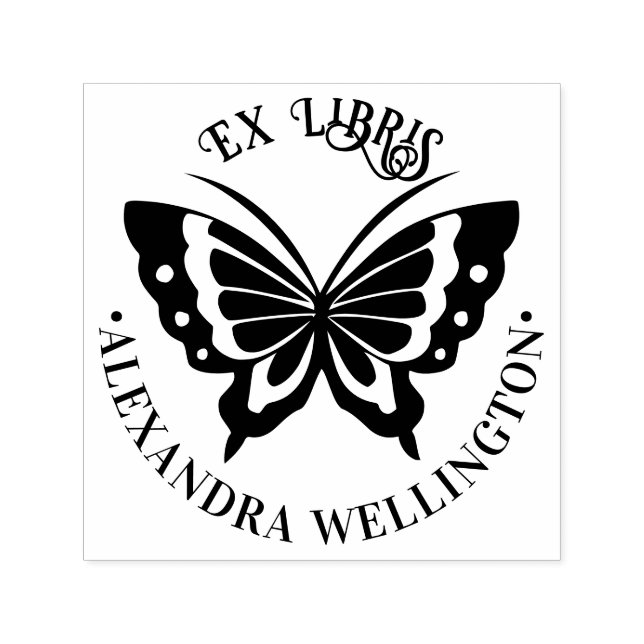 Butterfly Ex Libris Bibliothek Buch Name #1 Runde Permastempel (Design)
