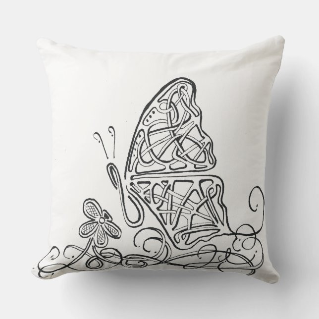 Butterfly Extravagant Line Art Throw Kissen (Vorderseite)