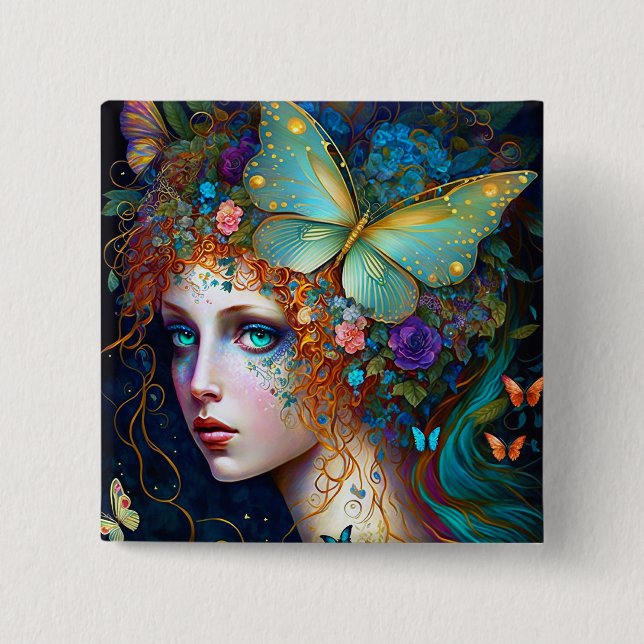 Butterfly Fairy Elf Lady Fantasy Art Button (Vorderseite)