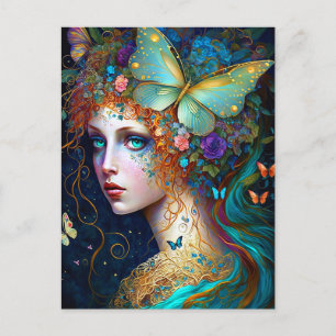 Butterfly Fairy Elf Lady Fantasy Art Postkarte