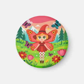 Butterfly Fairy Illustration in Whimsical Forest Magnet
