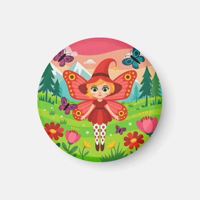 Butterfly Fairy Illustration in Whimsical Forest Magnet (Vorne)