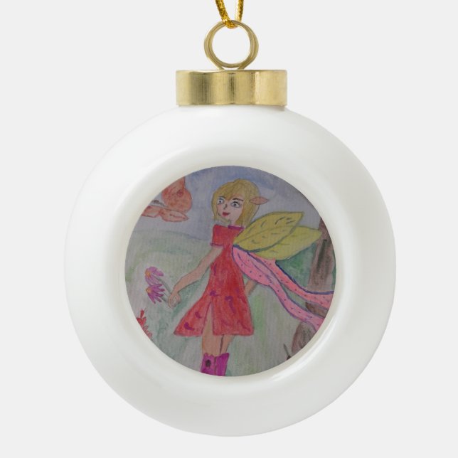 Butterfly Fairy Keramik Kugel-Ornament (Vorderseite)