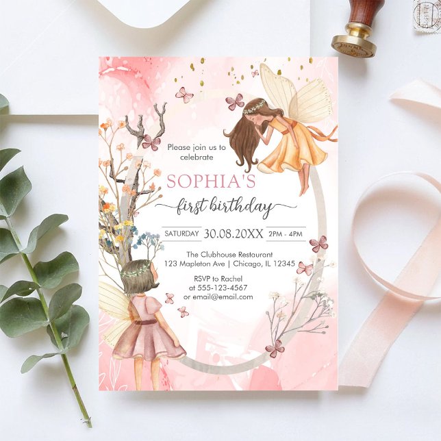 Butterfly Fairy Pink Girl Birthday Invitation Einladung (Von Creator hochgeladen)