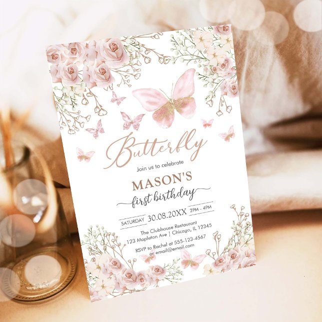 Butterfly Fairy Pink Girl Birthday Invitation Einladung (Von Creator hochgeladen)