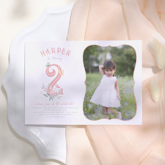 Butterfly Fairytale Floral Girl Foto Geburtstag Einladung
