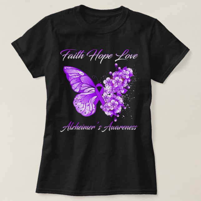 Butterfly Faith Hope Liebe Alzheimer's Awareness T-Shirt (Design vorne)