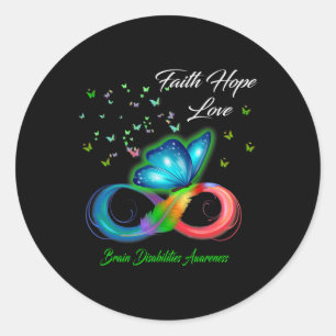 Butterfly Faith Hope Liebe Brain Disabilities Awar Runder Aufkleber