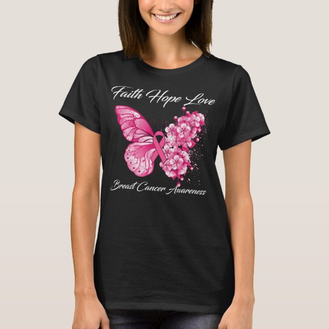 Butterfly Faith Hope Liebe Brustkrebs Bewusstsein T-Shirt (Vorderseite)
