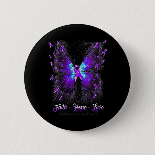 Butterfly Faith Hope Liebe Fibromyalgie Bewusstsei Button (Vorderseite)