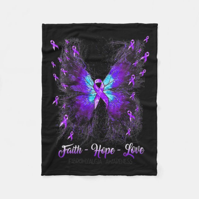 Butterfly Faith Hope Liebe Fibromyalgie Bewusstsei Fleecedecke (Vorderseite)