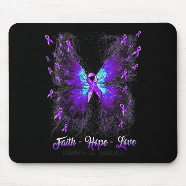 Butterfly Faith Hope Liebe Fibromyalgie Bewusstsei Mousepad (Vorne)