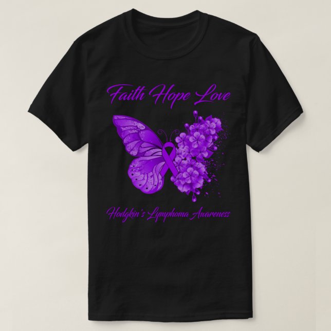Butterfly Faith Hope Liebe Hodgkin's Lymphoma Awar T-Shirt (Design vorne)