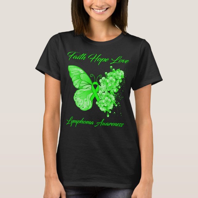 Butterfly Faith Hope Liebe Lymphoma Bewusstsein T-Shirt (Vorderseite)