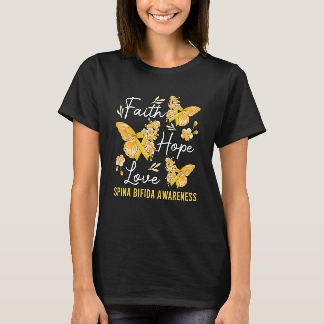 Butterfly Faith Hope Love Ribbon Spina Bifida Awar T-Shirt (Vorderseite)