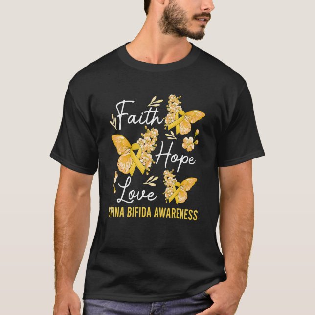 Butterfly Faith Hope Love Ribbon Spina Bifida Awar T-Shirt (Vorderseite)