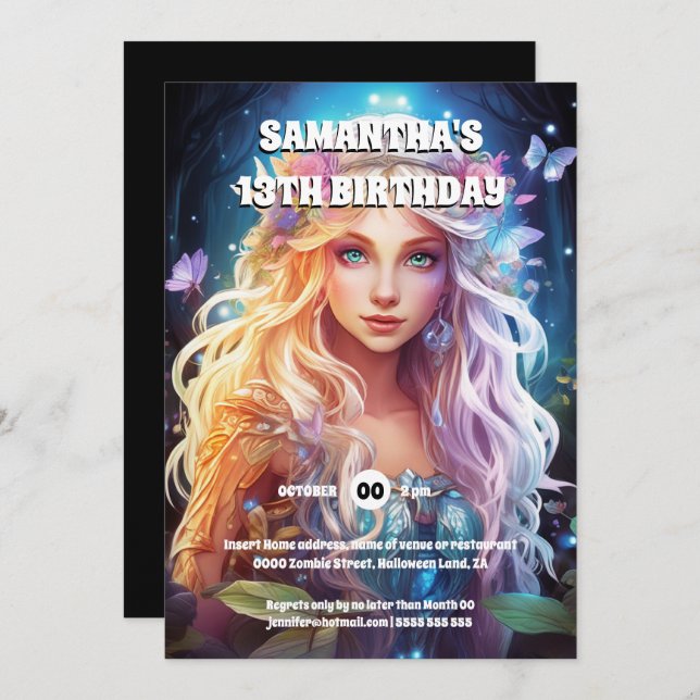 Butterfly-Fee Prinzessin blonde haarmädchen Fantas Einladung (Vorne/Hinten)