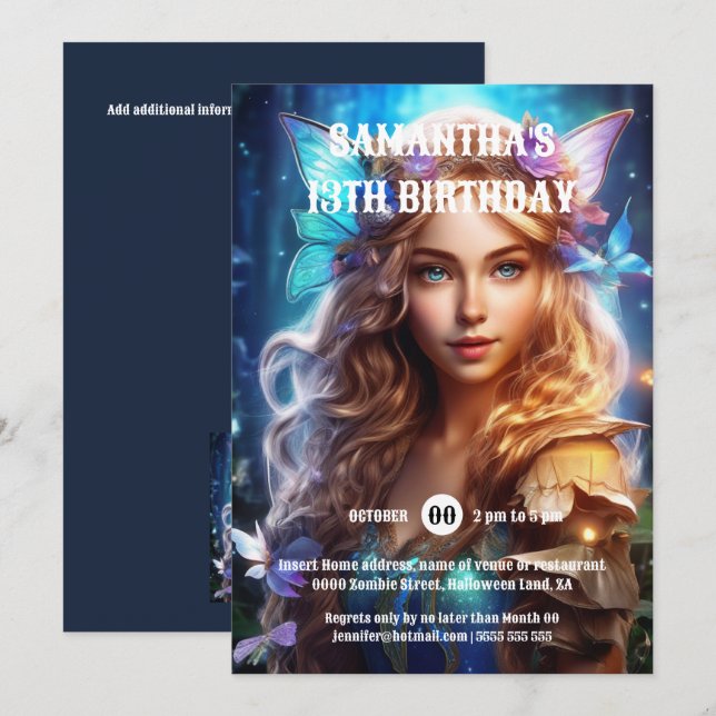 Butterfly-Fee Prinzessin Braun-Haar Mädchen Fantas Einladung (Vorne/Hinten)