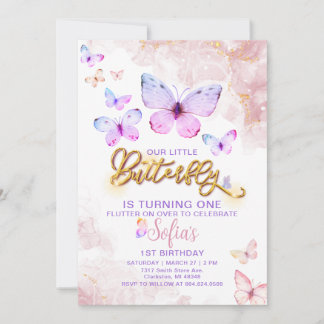 Butterfly First Birthday Girl 1. Einladung