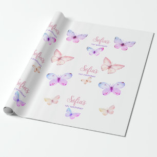 Butterfly First Birthday Girl 1st Pink Lila Geschenkpapier