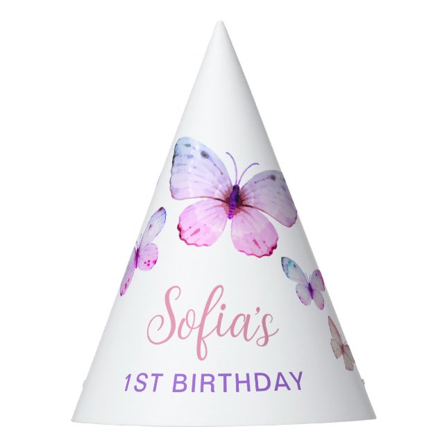 Butterfly First Birthday Girl 1st Pink Party Hat Partyhütchen (Vorderseite)