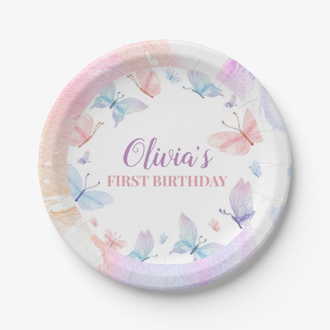 Butterfly First Birthday Girl Paper Teller (Vorderseite)