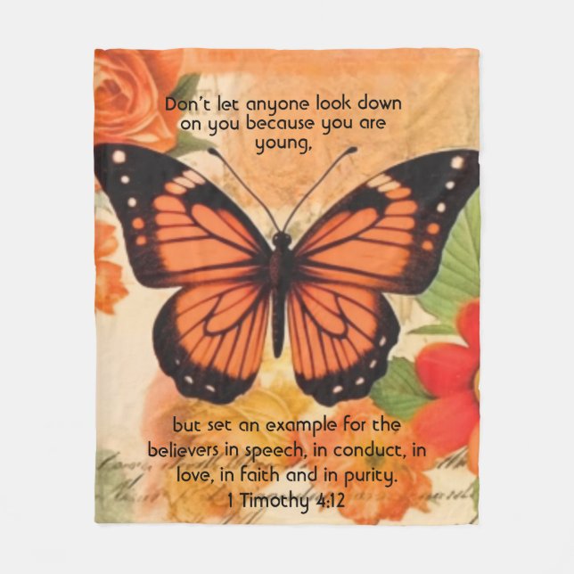 Butterfly Fleece Blanket 1 Timothy 4:12 (Vorderseite)