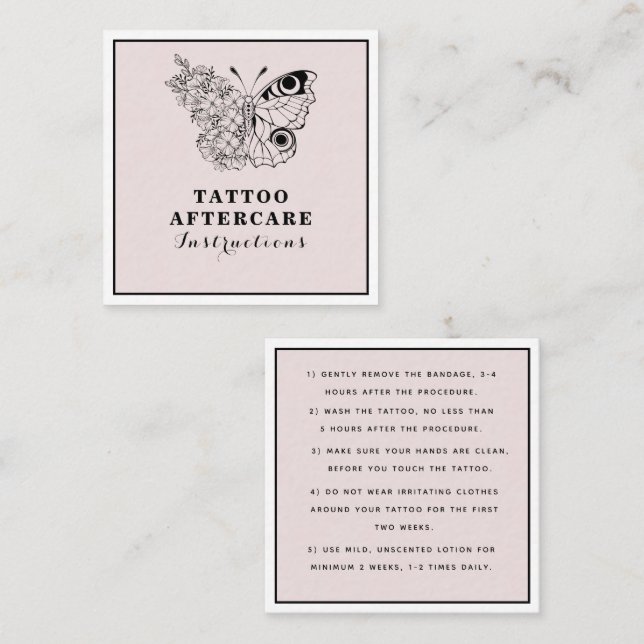 Butterfly Floral Auge Tattoo Aftercare Instruction Quadratische Visitenkarte (Vorne/Hinten)