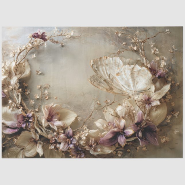 Butterfly & Floral, Botanical Oval Arrangement Seidenpapier (Vorderseite)