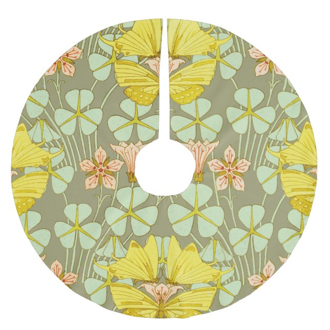 Butterfly Floral botanisch farbig Polyester Weihnachtsbaumdecke (Vorderseite)