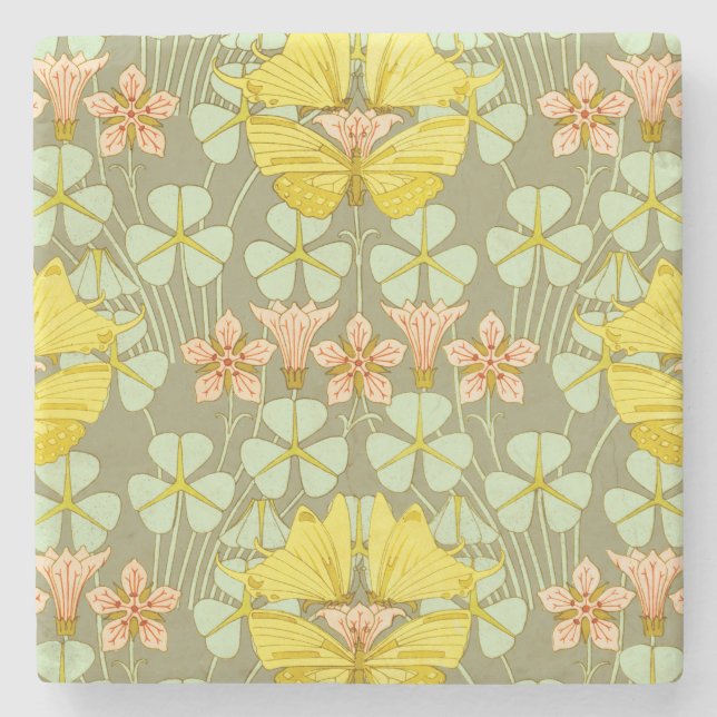 Butterfly Floral botanisch farbig Steinuntersetzer (Vorderseite)