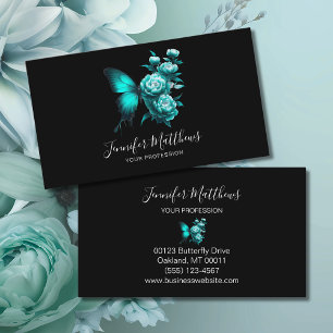 Butterfly Floral Elegantes Script Black Visitenkarte