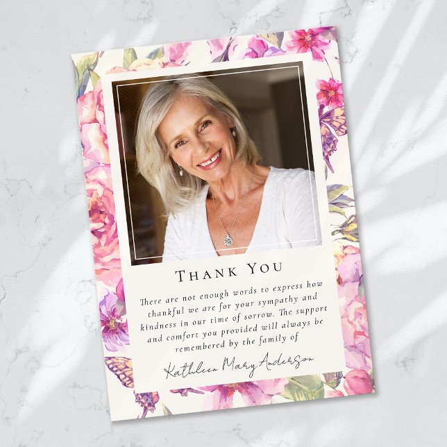 Butterfly Floral Foto Keepake Beerdigung Gedenkstä Dankeskarte (Von Creator hochgeladen)