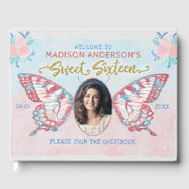 Butterfly Floral Foto Sweet 16 Geburtstagsparty Gästebuch