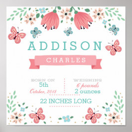Butterfly Floral Garden Baby Stats Poster