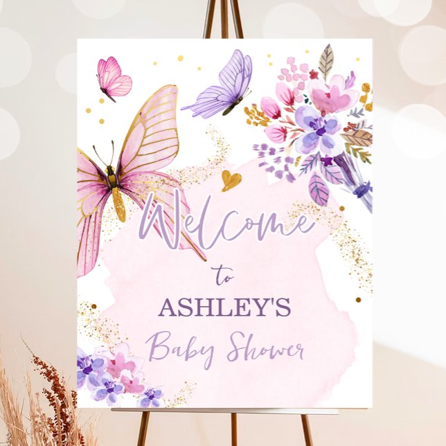Butterfly Floral Garden Girl Babydusche Willkommen Poster (Von Creator hochgeladen)
