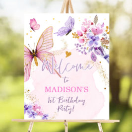 Butterfly Floral Garden Pink Girl Geburtstag Willk Poster