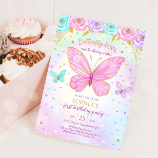 Butterfly Floral Girl Birthday Invitation Einladung