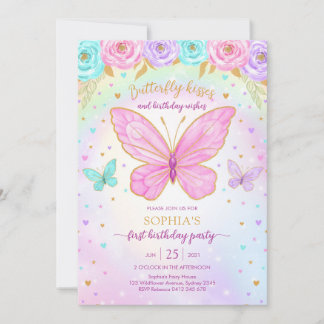 Butterfly Floral Girl Birthday Invitation Einladung