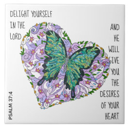 Butterfly & Floral Heart, w Vers von Psalm 37:4 Fliese