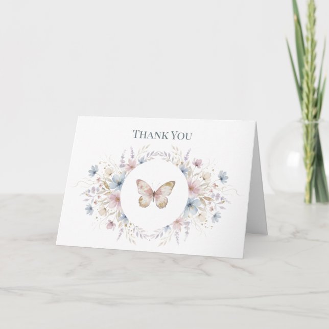 Butterfly Floral Memorial Thank You Card Dankeskarte (Vorderseite)